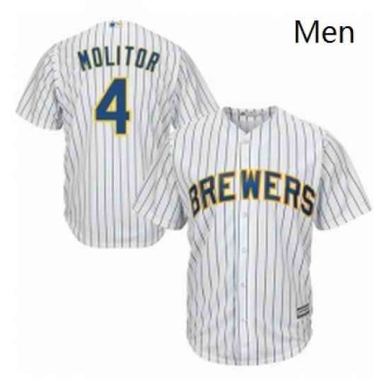 Mens Majestic Milwaukee Brewers 4 Paul Molitor Replica White Alternate Cool Base MLB Jersey